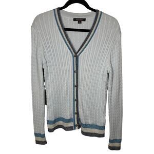 Brooks Brothers Blue Cable Knit Cotton Button Down Cardigan Sweater Size Large